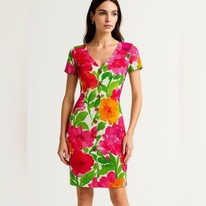 Jams World Vintage Hawaiian Floral Button Front Short Sleeve Dress Size 5